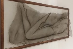 Bonnie Shanas wire mesh relief, reclining nude, 36 x 15.5 x 4
