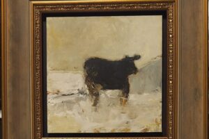 custom framed oil painting of Lucky, the cow
