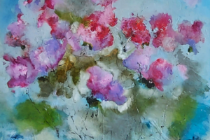 Emilija Pasagic, Untitled, bee's wax + oil on canvas, 48x40 Photo of an abstract floral painting: Emilija Pasagic, Untitled, bee's wax + oil on canvas, 48x40