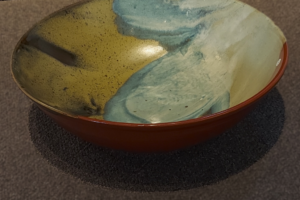 John Shedd clay bowl, 17.5 x 17.5 x 6